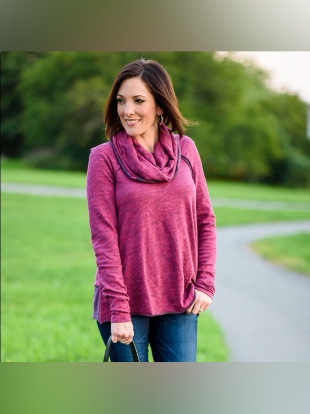 Free People Beach Magenta Cocoon Cowl Neck Long Sleeve Shirt Casual - Picture 3 of 14